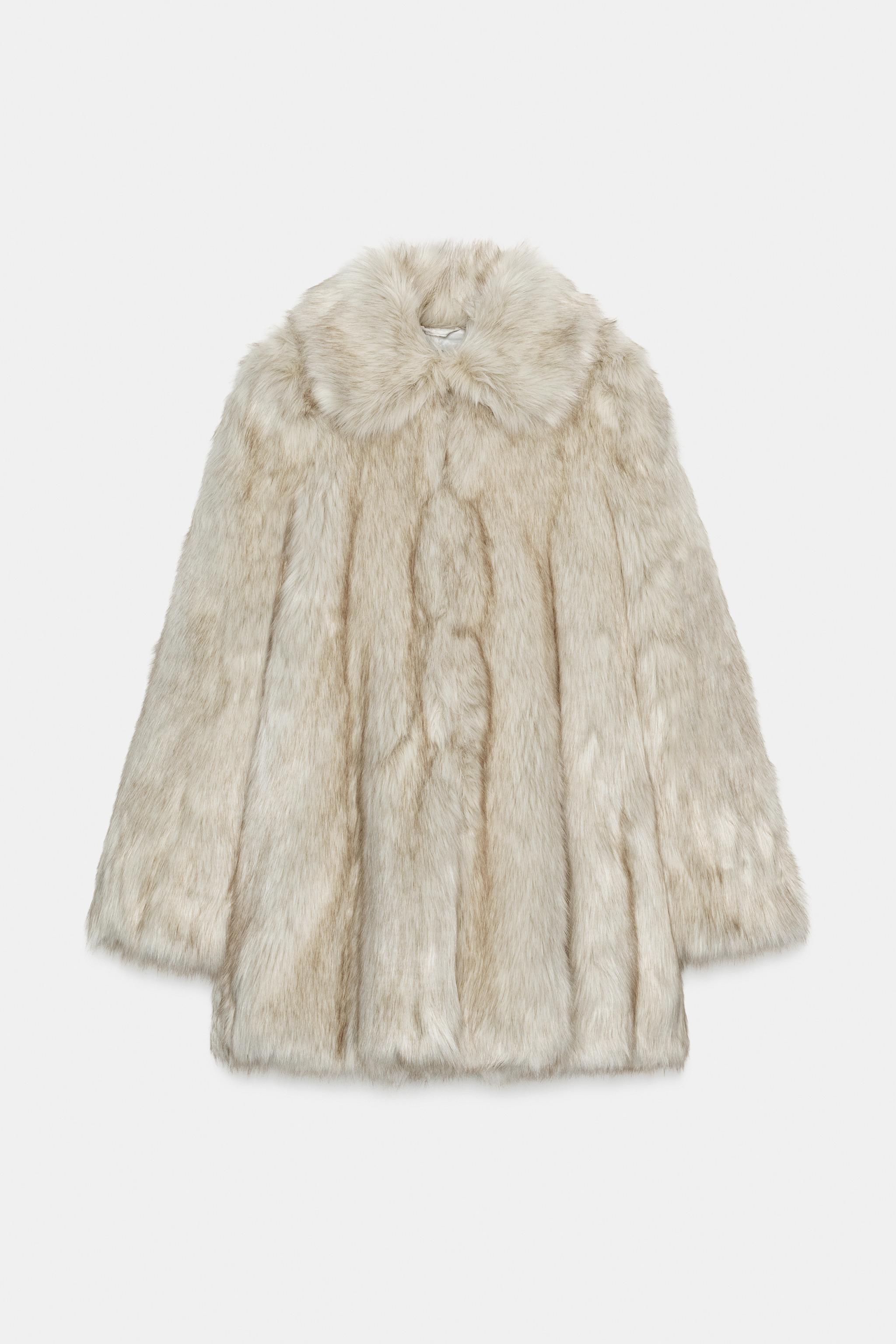 FAUX FUR COAT WITH PADDED SHOULDERS